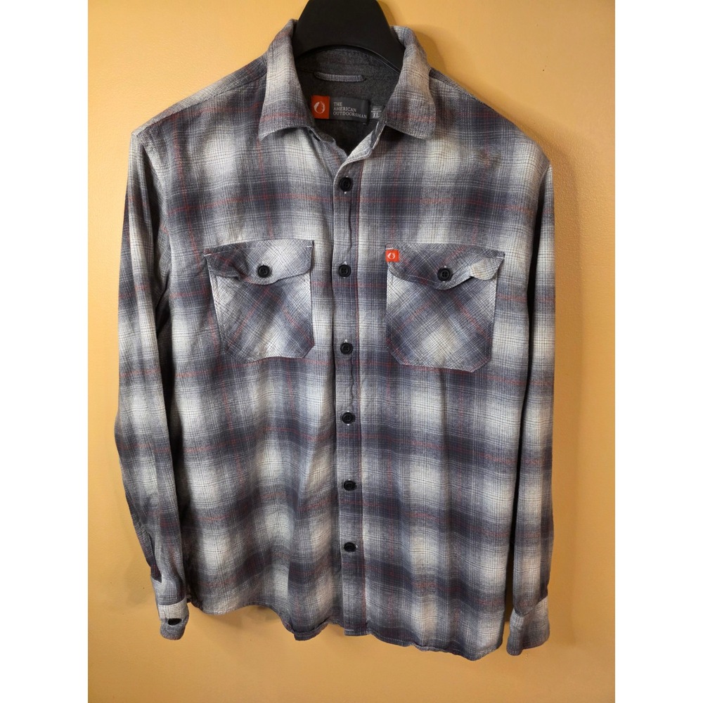 The American Outdoorsman Men XL Grey Plaid Flannel Button Down Long Sleeve Shirt